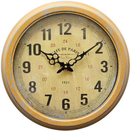 Yosemite Home Decor Circular Iron Wall Clock Distressed Yellow Iron Frame with Glass CLKA7227ME